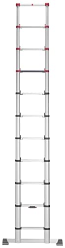 Hailo Teleskopleiter FlexLine, 1x11 Sprossen bis 150 kg, rostfreie Alu Leiter bis 3,22 m Leiterhöhe einstellbar, Silber, platzsparend zu Verstauen, Aktuelles Modell T80