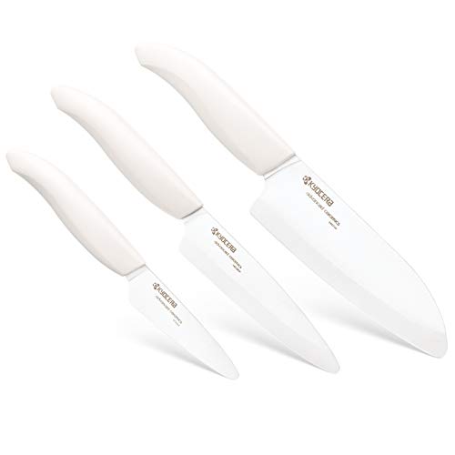 KYOCERA 3-teiliges Advanced Ceramic Revolution Series Messer-Set, weiß, Klingengrößen: 14 cm, 11,4 cm, 7,6 cm