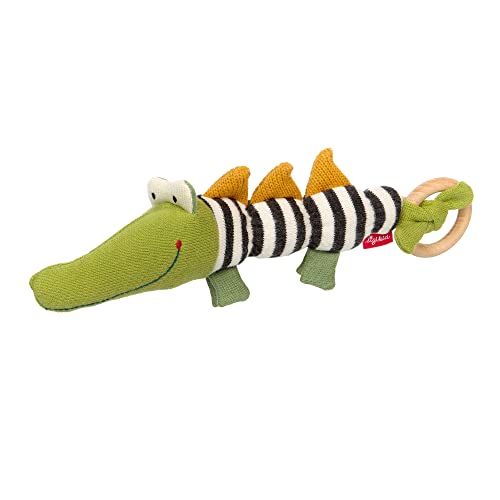 SIGIKID 39212 Strick-Greifling Krokodil Baby Strick Mädchen und Jungen Babyspielzeug empfohlen ab 3 Monaten grün/schwarz-weiß