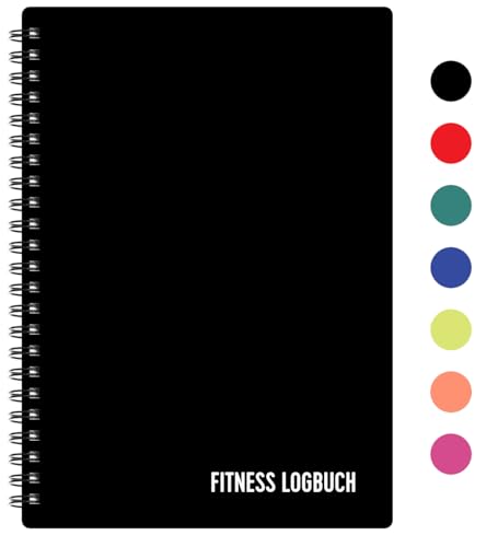 Fitness Logbuch Plastik-Cover Schwarz - undatiertes Workout-Tagebuch – A5-Format, dickes Papier, starke Bindung – stilvolles und minimalistisches Trainingstagebuch (Deutsch, Schwarz)