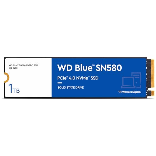 WD Blue SN580 NVMe SSD 1 TB (PCIe Gen4 x4, bis zu 4.150 MB/s Lesen, M.2 2280, nCache 4.0-Technologie) Blau