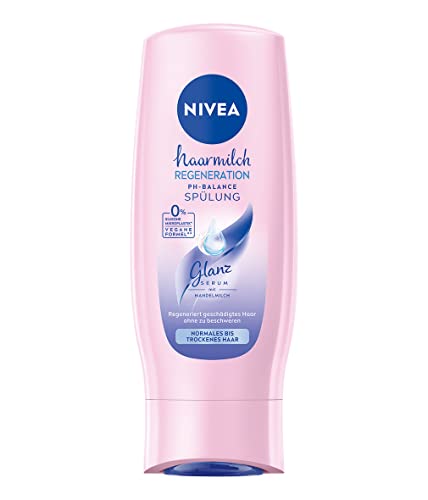 NIVEA Haarmilch Regeneration pH-Balance Spülung (200 ml), Conditioner mit Mandelmilch und Glanz Serum, intensiv pflegende Spülung für normales bis trockenes Haar