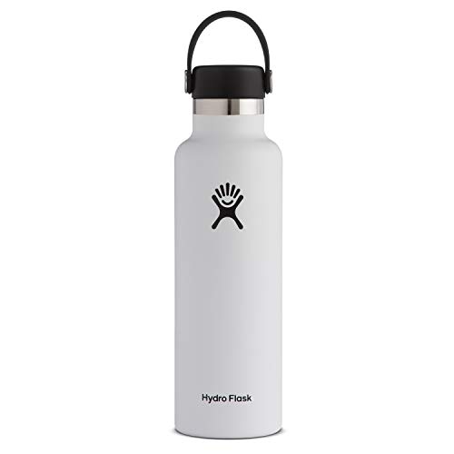 HYDRO FLASK - Trinkflasche 621ml (21oz) - Isolierte Wasserflasche aus Edelstahl - Sportflasche mit auslaufsicherem Flex Deckel & Gurt - Thermoflasche Spülmaschinenfest - Kleine Öffnung - White