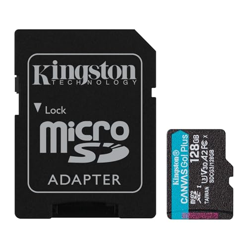 Kingston Canvas Go! Plus microSD Speicherkarte Klasse 10, UHS-I 128GB microSDXC 170R A2 U3 V30 Speicherkarte + Adapter
