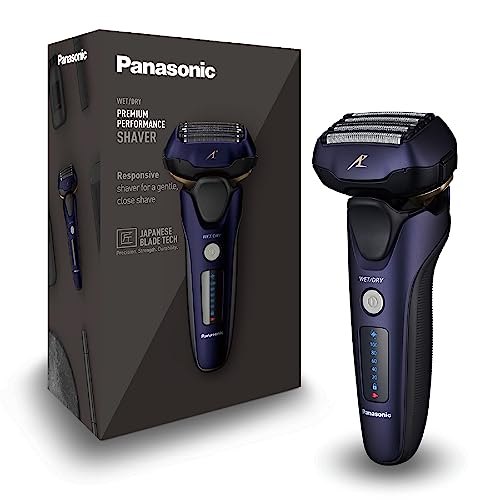 Panasonic ES-LV67A803 5-Klingen Nass- & Trockenrasierer für Männer, wiederaufladbar, smarter Bartsensor, Multi-Flex 16D-Kopf, Marineblau und Schwarz