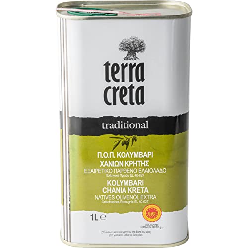 Terra Creta „traditional“ - Extra natives Olivenöl PDO (g.U. Kolymvari/Kreta) aus Koroneiki-Oliven, tradit. per Hand geerntet und mehrfach ausgezeichnet. (1 x 1 Liter Kanister)