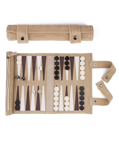 Sondergut Backgammon Brettspiel Cream - Zum Rollen aus 100% Leder - Das Original seit 1998 Camper & Travel-Fans - 25x34cm