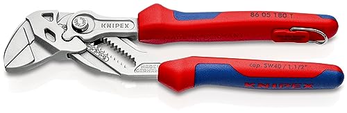 Knipex Zangenschlüssel Zange und Schraubenschlüssel in einem Werkzeug verchromt, mit Mehrkomponenten-Hüllen, mit Befestigungsöse zum Anbringen einer Absturzsicherung 180 mm 86 05 180 T