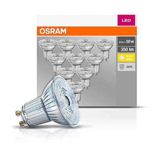 Osram Base PAR16 LED-Reflektorlampe mit GU10-Sockel, 4.3 W, Warmweiß, 10 Stück (1er Pack)