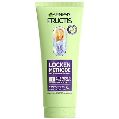 Garnier Feuchtigkeitsauffüllendes Shampoo für alle Arten von Locken, Sofort gebändigte Locken, Mit 5% Hyaluron und Shea-Fettsäuren, Vegan, Ohne Silikone, Fructis Locken Methode, 1 x 200 ml