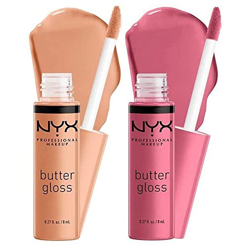 NYX Professional Makeup Lipgloss mit glänzendem Finish und nicht-klebriger Formel, Butter Gloss, Madeleine & Tiramisu, Doppelpack