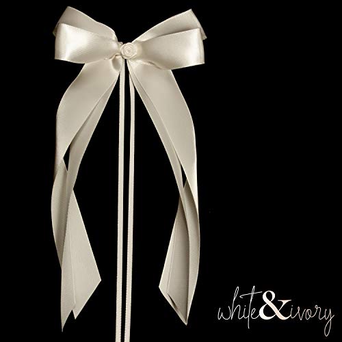 white & ivory 25 Autoschleifen Hochzeit Antennenschleifen | Champagner/Creme | doppelt handgebunden mit Rose | hochwertiges Satin | Autoschmuck | Deko Schleife