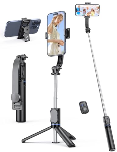 Selfie Stick mit Abnehmbarer Handyhalterung,106 cm Ausziehbares Handy Stativ mit Fernbedienung, 360° Drehbarer StativStänder für iPhone, Samsung und Android-Smartphones (Schwarz)