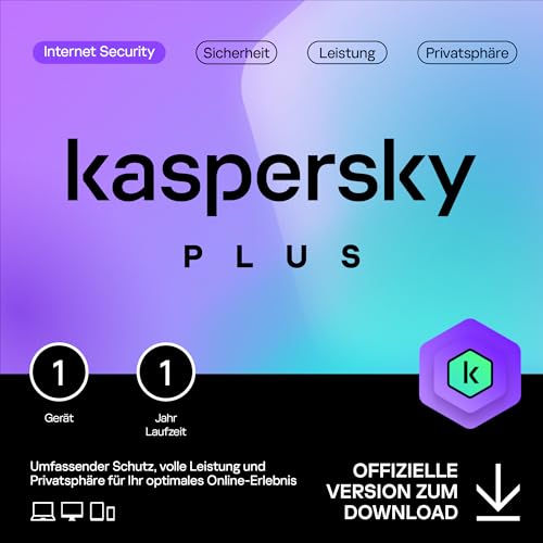 Kaspersky Plus Internet Security 2024 | 1 Gerät | 1 Jahr | Anti-Phishing und Firewall | Unbegrenzter VPN | Passwort-Manager | Online-Banking Schutz | PC/Mac/Mobile | Aktivierungscode per Email