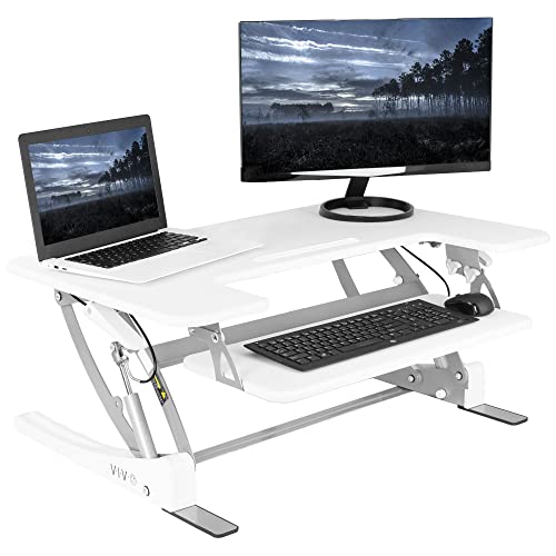 VIVO Height Adjustable 36 inch Stand up Desk Converter, Quick Sit to Stand Tabletop Dual Monitor Riser Workstation, White, DESK-V000VW…