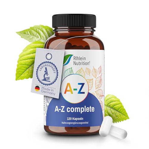 A-Z Complete - Multivitamin Kapseln Hochdosiert - Mineralien - 120 Kapseln - Zink Vitamin B Komplex Magnesium - Vegan Ohne Zusätze - in Deutschland hergestellt - Rhein Nutrition