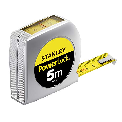 Stanley Powerlock Bandmaß 0-33-932 (5m mit Sichtfenster, extra starkes Band, Mylar-Schutzschicht, verchromt, Gürtelclip)