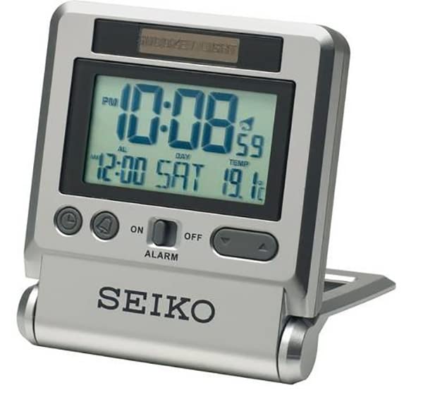 Seiko QHL066 Digitaler batteriebetriebener Reisewecker, Silber