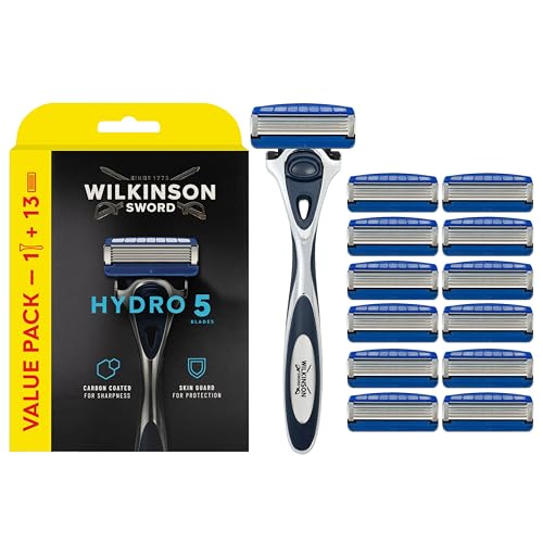 WILKINSON SWORD - Hydro 5 Rasierer für Männer | Feuchtigkeitsspendendes Gel und umklappbarer Trimmer | Rasierer + 13 Rasierklingen