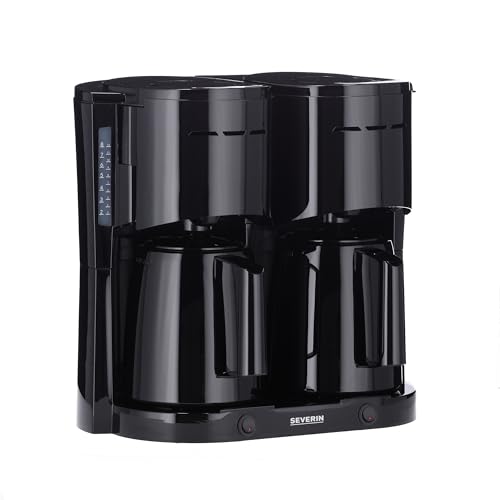 SEVERIN Duo-Filterkaffeemaschine mit Thermokanne, Kaffeemaschine für bis zu 16 Tassen, ansprechende Filtermaschine mit 2 Isolierkannen, schwarz, KA 9315