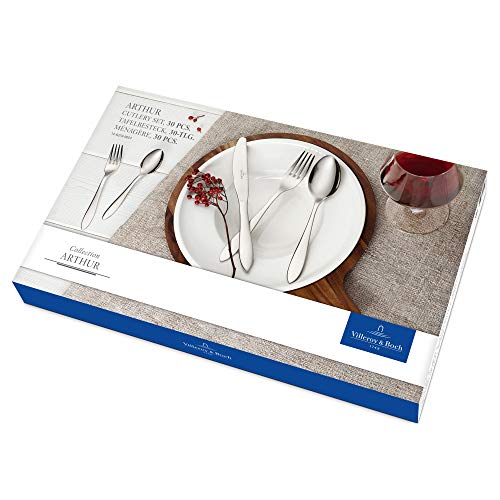 Villeroy & Boch – Arthur Besteckset 30 tlg. Silber/Platin, Spülmaschinenfest, Rostfrei, Besteck Set 30 teilig, Gabel, Messer, Löffel, Essbesteck Set, Edelstahl