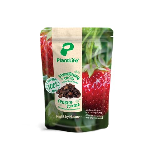 PlantLife BIO Erdbeeren getrocknet 300g - Rohe, Geschnittene und Sonnengetrocknete Beeren