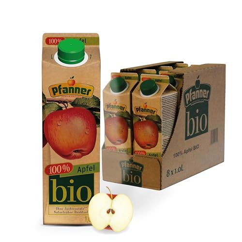 Pfanner 100% BIO Apfelsaft naturtrüb (8 x 1 l) – direkt gepresste Äpfel – Saft ohne Zuckerzusatz – Fruchtsaft im Vorratspack