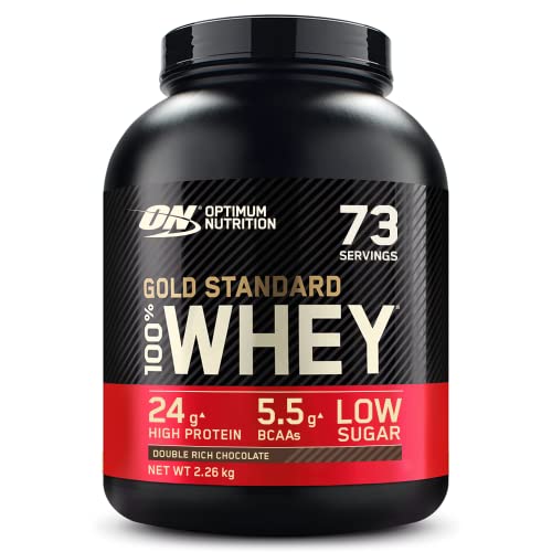 Optimum Nutrition Gold Standard Whey Muscle Building and Recovery Protein Powder With Naturally Occurring Glutamine and Amino Acids, Double Rich Chocolate, 73 Servings, 2.26kg, Packaging May Vary