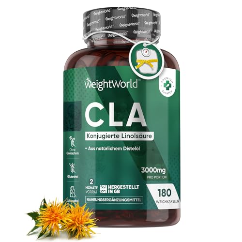 CLA Kapseln - 3000 mg CLA pro Tagesmenge - 180 Softgels - Konjugierter Linolsäure aus 100% reinem Safloröl für Männer und Frauen geeignet - Sport, Fitness und Training - Conjugated Linoleic Acid