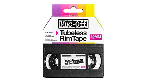 Muc-Off Tubeless Felgenband, 30 mm - Druckempfindliches Felgenband für Schlauchlose Fahrradreifen - 10-Meter-Rolle mit 4 Dichtungsflicken