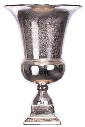 Brandsseller Dekovase aus Aluminium RAW Optik 43,5 cm hoch (Öffnung: Ø 30 cm) Pokal Silber