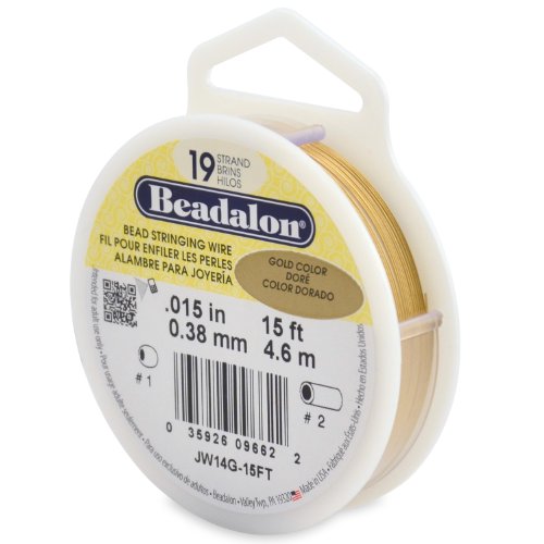 Beadalon Bead Stringing Wire 19-Strand 0.015' (0.38 mm) 15 ft (4.6 m) Gold Color Perlendraht