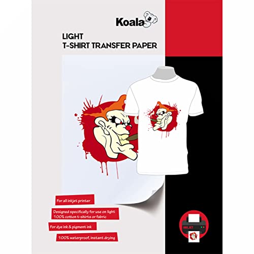 KOALA Inkjet Transferpapier zum Aufbügeln für helles und weißes T-Shirt/Textilien, DIN A3, 10 Blatt. Für Tintenstrahldrucker