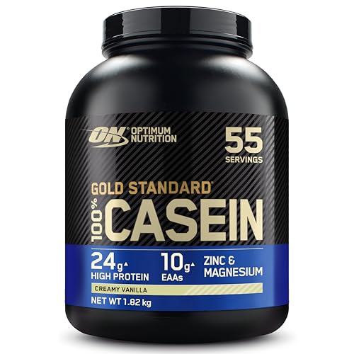 Optimum Nutrition Gold Standard 100% Casein langsam abbauendes Proteinpulver mit Zink, Magnesium & Aminosäuren, fördert Muskelwachstum & Reparatur über Nacht, Creamy Vanilla, 55 Portionen, 1,82 kg