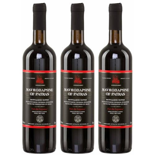 Mavrodaphne aus Patras 3x 0,75l P.D.O. Loukatos Likörwein rot | 15% Vol. | + 20ml Jassas Olivenöl