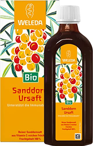 WELEDA Bio Sanddorn-Ursaft, Vitamin C Quelle zur Stärkung des Immunsystems, vitalisiert gegen Müdigkeit & Erschöpfung, Sanddornsaft ohne Zuckerzusatz (1 x 250 ml)