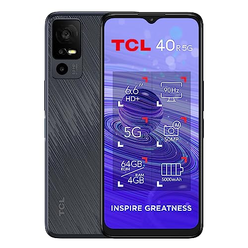TCL 40 R 5G Smartphone, 64 GB plus 4 GB RAM, 6,6 Zoll Display, 5000 mAh - Dunkelgrau