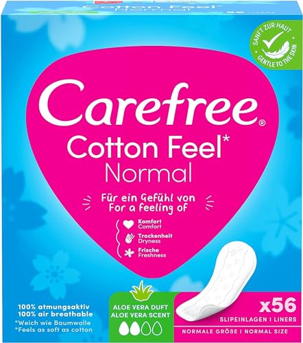 Carefree Slipeinlagen Cotton Feel Normal mit Aloe Vera Duft, 100 Prozent atmungsaktiv für ein langanhaltendes Frischegefühl, Größe Normal, 56 Stück