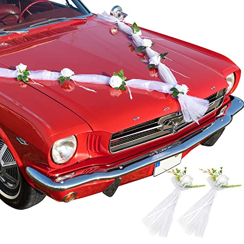 WEIDEBACH® prächtige Autogirlande Hochzeit passend für alle Automodelle, Autoschmuck Hochzeit Motorhaube mit starkem Halt, Autoschmuck Hochzeit Blumen, lackschonende Hochzeitsdeko fürs Auto