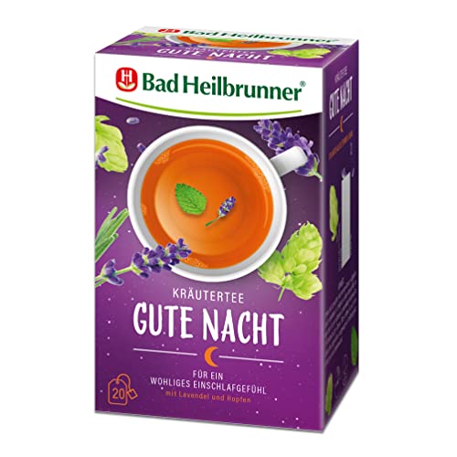 Bad Heilbrunner Gute Nacht Tee - Kräutertee im Filterbeutel - Melisse, Lavendel, Hopfenzapfen - für ein wohliges Einschlafgefühl - bei innerer Unruhe & Einschlafproblemen (5 x 20 Filterbeutel)