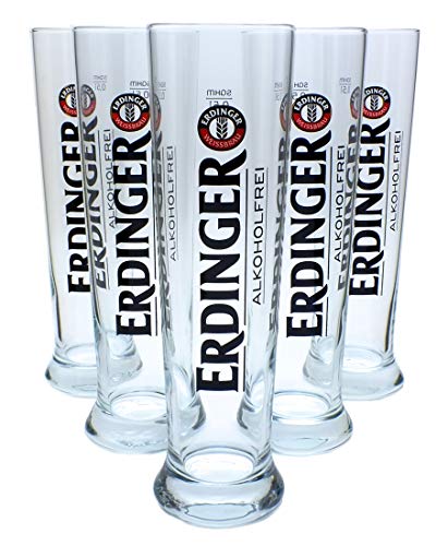 6x Erdinger Alkoholfrei Weizenbierglas 0,5L, Gläser, Bierglas, Markenglas, Weißbierglas (ohne Flaschenausgießer)