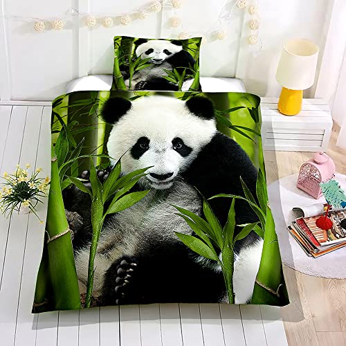 ENEN Bettwäsche-Sets Kinder Bettwäsche Set, Bettbezug mit Kissenbezug, 3D Panda Kuschel Bettwäsche mit Reißverschluss Für Mädchen und Jungen (135x200cm,Bambus Panda)