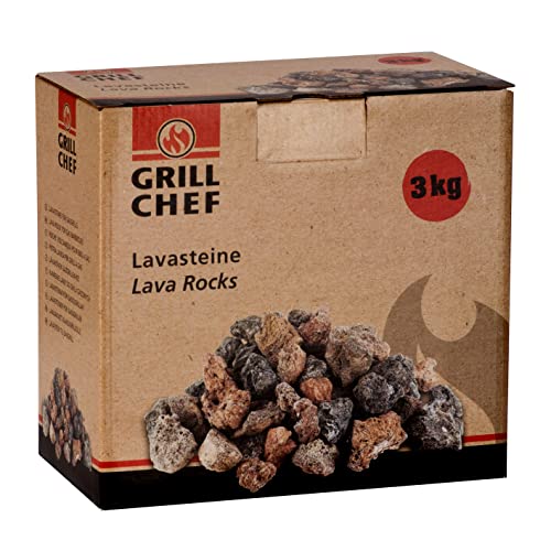 GRILLCHEF Lavasteine 3kg | Nachfüllpackung für Lavastein-Gasgrills | Gleichmäßige Wärmeverteilung & Wärmespeicherung | Zum Auffangen von herabtropfendem Fett | Steine zum Grillen | Mehrfach verwendbar