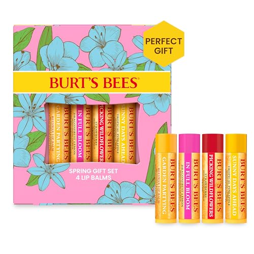 Burt's Bees Lippenbalsam-Geschenkset, Bienenwachs, Erdbeere, Tropische Ananas, Drachenfrucht-Zitrone, In voller Blüte, 4 x 4,25 g