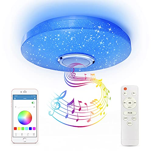CheDux 36W RGB Farbwechsel LED Deckenleuchte Dimmbare mit Bluetooth Lautsprecher,mit Fernbedienung und APP-Steuerung,Musikwiedergabe,Wasserdichte Deckenlampe für Badezimmer Schlafzimmer Wohnzimmer