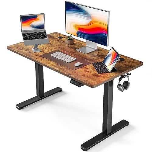 FEZIBO Schreibtisch Höhenverstellbar Elektrisch, 100 x 60 cm Stehschreibtisch mit Memory-Steuerung und Anti-Kollisions Technologie, Schwarz Rahmen/Braun Oberfläche