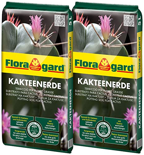 Floragard Kakteenerde 2x5L - für alle Kakteen und sukkulenten Pflanzen - schonend aufgedüngt - mit reinem Quarzsand