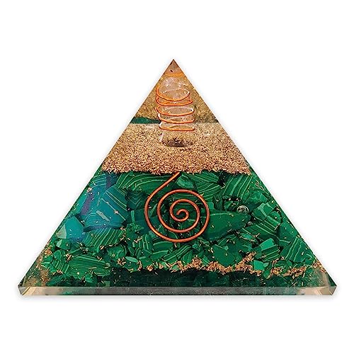 LAMARE – Orgonit-Pyramide mit Malachit – Energieausgleich und Schutz – Ruhe – Wohlbefinden – Gleichgewicht und Harmonisierung – positiver Energiefluss – 3' (76mm ca.).