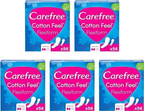 CAREFREE Slipeinlagen Cotton Feel Flexiform (5 x 56 Stück), 100% atmungsaktiv, verleihen ein Gefühl von Komfort, Trockenheit und Frische, Größe Normal