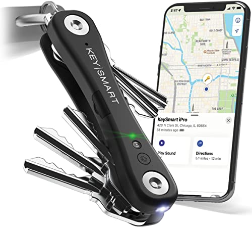 KeySmart iPro - Kompatibel mit Apple Find My App - Finden Sie verlorene Schlüssel mit intelligentem Schlüsselorganizer, kompaktem nachverfolgbarem Schlüsselhalter (bis zu 14 Schlüssel)